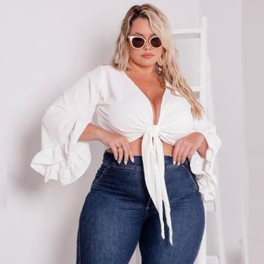 Imagem de Cropped Feminina Plus Size Elegante Com Amarração Ideal Para O Verão -