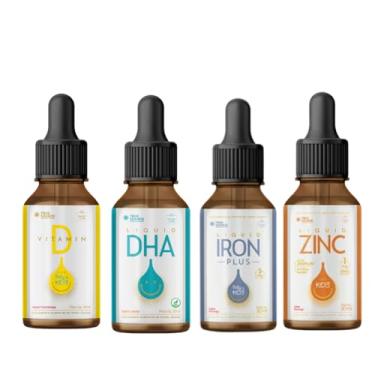 Imagem de Combo Iron Plus Baby & Kids Liquido 30ml Morango + Zinc For Kids 30ml Morango + Dha Omega 3 Liquido Vegano 30ml Laranja e Vitamina D Baby & Kids 30ml Framboesa True Source