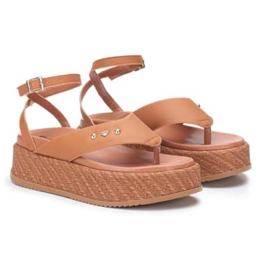 Imagem de Sandália Feminina Papete Plataforma Luna Com Tira de Amarração Asa Delta 909-GG (Caramelo, 36)