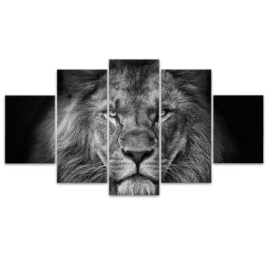 Imagem de Quadro Decorativo em Mosaico MDF Leão Preto Branco 115x60cm - Império 