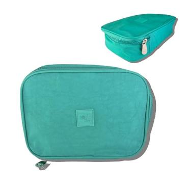 Imagem de Estojo Escolar Grande 2 Divisórias Nylon Organizador Juvenil Papelaria Faculdade Curso Volta às Aulas (Verde)