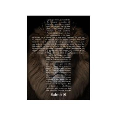 Imagem de Quadro Salmo 91 Decorativo Capítulo Bíblia Leão Cruz 20x28cm - CAMALEÃ