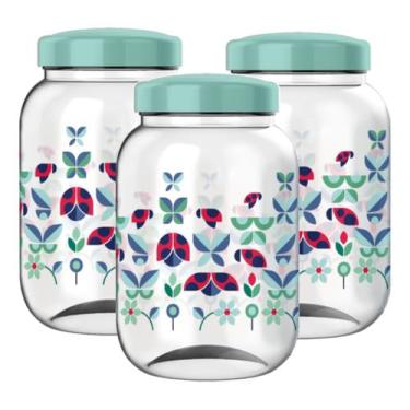Imagem de Kit 3 Pote Para Mantimentos Grande Tampa De Rosca 3,6 Litros Decorado (Jardim das Formas)