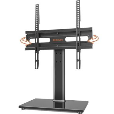 Imagem de Suporte giratório universal para TV - Suporte de TV de mesa para TVs LCD LED de 27 a 60 polegadas - Suporte de base de TV ajustável em altura com base de vidro temperado e gerenciamento de fios, VESA