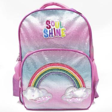 Imagem de Mochila Costas Arco Íris Infantil Soul Shine Paetê Nova Rio, Rosa