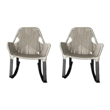 Imagem de Kit 2 Cadeiras de Balanço Athenas Corda Náutica Base em Alumínio Preto