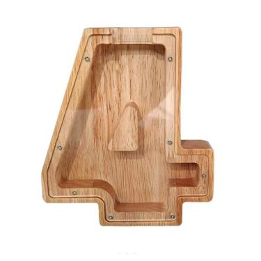 Imagem de Cofre de madeira, caixa de dinheiro com números, cofrinho para crianças, decoração de casa