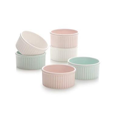 Imagem de ZEN Pratos de suflê de porcelana plissados, ramequins 150 ml, conjunto de 6 (cores mistas)
