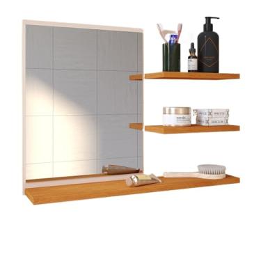Imagem de Espelheira Para Banheiro Pequena Com Prateleiras MóVel Espelhado Para Banheiro Com Prateleira Organizadoras(Off e Cinamomo - Espelheira)