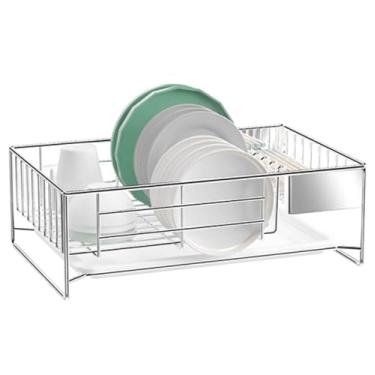 Imagem de Escorredor de pratos durável de aço inoxidável escorredor de pratos com colheres e garfos suporte de utensílio com bandeja de drenagem para balcão de mesa de bancada