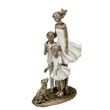 Imagem de Escultura Estatueta Estátua Mãe Casal De Filhos Pet Cachorro Menino Me