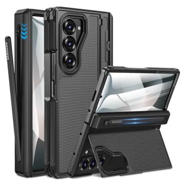 Imagem de Caka Capa para Samsung Galaxy Z Fold 6 [suporte de caneta S fino] [suporte oculto] [proteção de dobradiça] [protetor de tela] capa de telefone rígida à prova de choque de corpo inteiro com textura