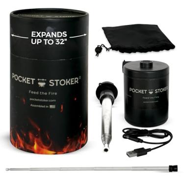 Imagem de Pocket Stoker Ferramenta de fogueira para acampamento, defumadores de churrasco, lareiras de madeira - Bomba de ar forçada recarregável com tubo de ar expansível de 81 cm - Soprador de fogo portátil