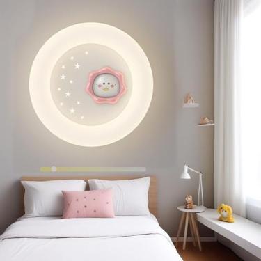 Imagem de GZZBMY Candeeiro de parede LED para quarto de crianças três cores regulável metal aplique de parede interior simples criativo decoração fundo pequeno iluminação para quarto mesinha (F)