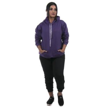 Imagem de Conjunto Feminino Moletom Calça Preta e Blusa de Moletom cor Violeta -