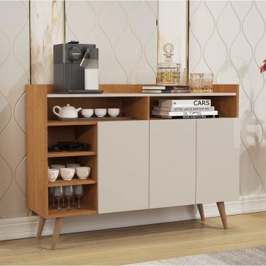Imagem de Aparador Buffet 3 Portas Com Nicho Retrô Celta - Nature/Off White - Lojas rpm