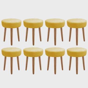 Imagem de Kit 08 Banqueta Alta Julia Industrial 55cm Pé Palito Rústico Suede Amarelo - Ahz Móveis
