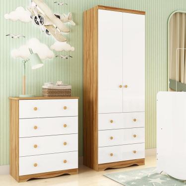 Imagem de Quarto Infantil com Guarda Roupa Smim New e Cômoda Junior New 100 MDF Móveis Peroba