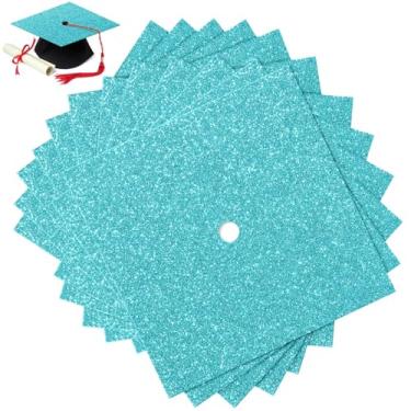 Imagem de Gersoniel 12 folhas de papel de construção com glitter para bonés de graduação 25,4 cm x 25,4 cm 250 g/m² decorações de chapéu de formatura para artesanato de bonés de graduação DIY (azul água)