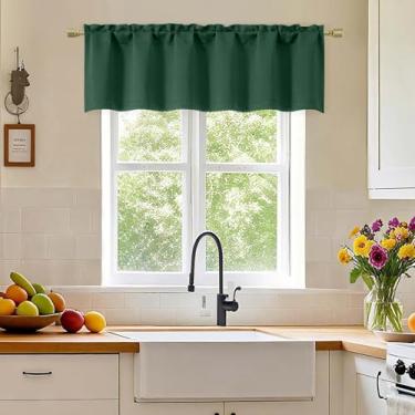 Imagem de Simplebrand Ever Green Valance para janelas, cortinas blackout curtas para cozinha/janelas pequenas com bolso de haste, saia de cortina sólida com isolamento térmico, cada 152 cm x 35 cm C cm, 1 peça