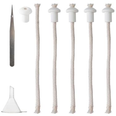 Imagem de GXFCCYXT Conjunto De 5 Peças Pavios Algodão 1/4 Polegada Para Lamparinas A Óleo E Suportes Cerâmica Com Funil Pinças Substituição Vela Pequenas Óleo, Álcool Ou Queimador Faça Você Mesmo