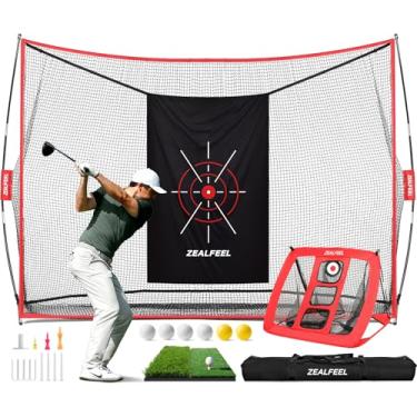 Imagem de ZEALFEEL Rede De Golfe, Prática 10X7 Pés Com Chipping, Tapete Dobrável, Alvo Seda, 8 Tees, 6 Bolas, Bolsa Transporte, Redes Golfe Para Tacadas Uso Interno E Externo, Dirigir No Quintal Chipping