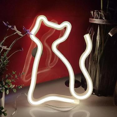 Imagem de SHANJIA Luz noturna neon, placas de LED para gatos, decoração neon para gatos, alimentado por USB/bateria, para quarto infantil, quarto, bar, restaurante, sala de jogos (cor quente)