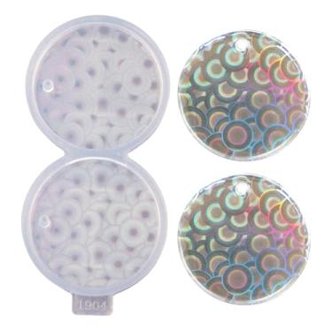 Imagem de Angel Wings Molde de silicone redondo super brilhante de 5 cm, 2 cavidades, holográfico, formato redondo, molde para porta-copos, para fundição de resina epóxi, faça você mesmo, chaveiro pingente de