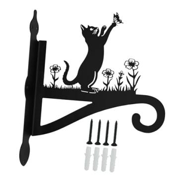 Imagem de Dualoai Planta de planta de montagem de parede gancho de gancho de animal silhueta pendurada cesto de planta cesta ao ar livre, Borboleta E Gato