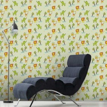 Imagem de Papel de Parede Selva Simples Verde Com Animais - GH Papel de Parede, 