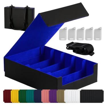 Imagem de Scimi Caixa de armazenamento magnética de couro para cartões colecionáveis – Design de estojo de baralho de 5 fileiras, capacidade para YuGiOh, MTG, TCG e cartões esportivos, inclui 24 divisórias