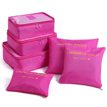 Imagem de Organizador de Mala Viagem Necessaire Kit 6 Peças Pink CBRN20614 - Com