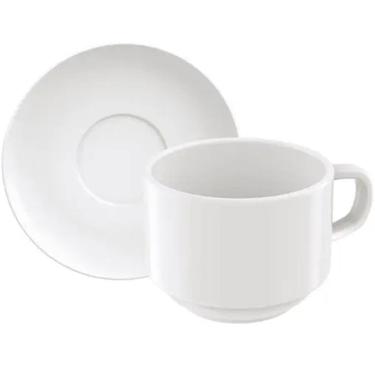Imagem de Conjunto 24 Xícaras de Café com Pires em Porcelana 240ml Mesa Posta Café da Manhã