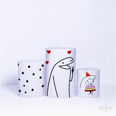 Imagem de Trio Capa Cilindro 3d Festa Infantil Sublimado Veste Fácil C/elástico Bento Flork