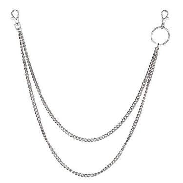 Imagem de Corrente para calças, corrente Wisdompro Multi-Layer Hip Hop Punk com 2 fechos lagosta para jeans, calças e saia, 2 camadas de prata, 2 Layer