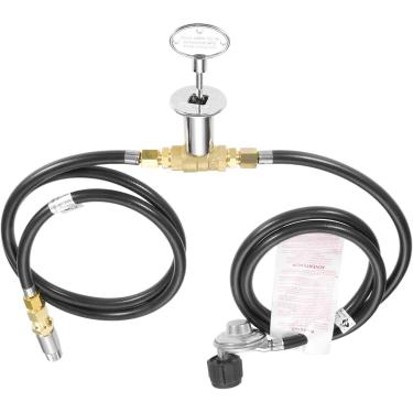 Imagem de Kit de conexão do queimador LP 150k BTU Air Mixer Chrome Key Valve Regulator 1/2' chave cromada e válvula de desligamento de um quarto de volta, substituição para conexão de gás propano