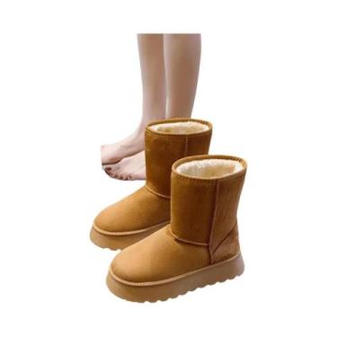 Imagem de Botas de Neve de Inverno Femininas - Cano Alto, Sola Grossa e Forro de