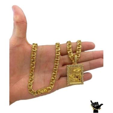 Imagem de Corrente Friso 8Mm + Pingente São Jorge - Banhado A Ouro 18K - Tojoia1