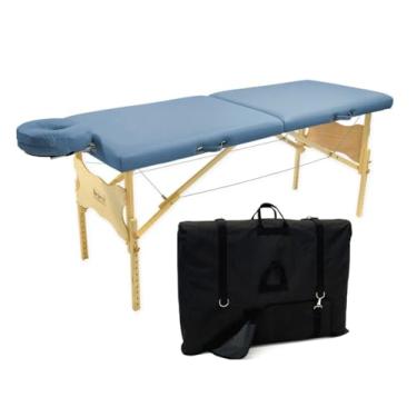 Imagem de Maca Profissional Portátil Antares Legno – Altura Regulável, com Bolsa de Transporte, Preta (Azul Claro)