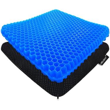 Imagem de Almofada de assento de gel - Almofada de assento de ovo de espessura dupla de 4,2 cm com capa antiderrapante - Almofada de cóccix para dor nas costas e ciática - Almofada de assento de carro para cadeira de escritório - Design respirável de favo de mel, durável, portátil