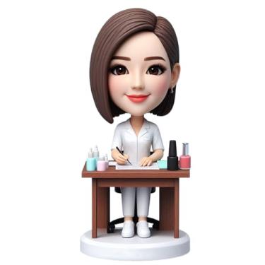 Imagem de Cientista Cosmética Feminina Bobblehead em Casaco Branco na Mesa Escrita com Caneta Cercada por Papel Base Batom Presente Ideal para Profissionais da Indústria de Beleza Decoração de Escritório