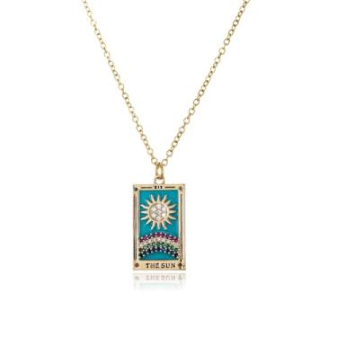 Imagem de LUREME Colar Punk Tarot - Pingente retangular dourado com zircão strass design sol/lua/estrela para mulheres (nl006354), standard, Cobre, Sem Pedra Preciosa