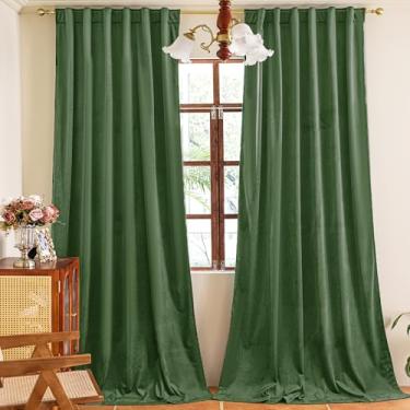 Imagem de YOFUN 2 painéis de 182 cm, cortinas blecaute verde musgo de veludo luxuoso, isolamento térmico, painéis de janela à prova de som, cortinas macias para quarto, sala de estar, bolso para varão e aba