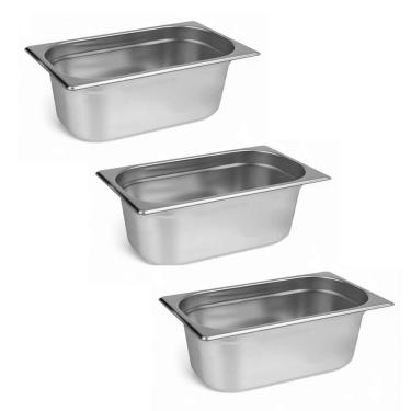 Imagem de Kit 3 Cubas Gastronômica Inox Gn 1/3 150mm Sem Alça Prateada