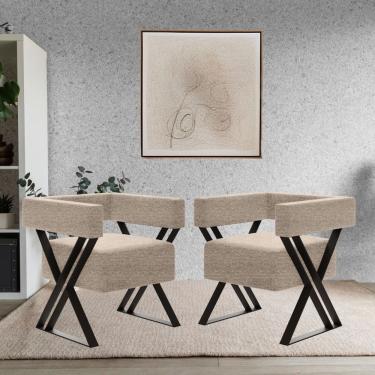 Imagem de Kit 2 Poltrona Decorativa Aruba Pés Metal Estilo Industrial Linho Bege