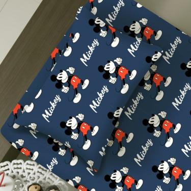 Imagem de Jogo De Cama Portallar Solteiro Malha Mista 65% Algodão E 35% Poliéster Estampado Disney Mickey Mouse 2 Pçs Azul