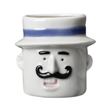 Imagem de Bothyi Vaso de cerâmica pequeno, vaso de flores engraçado com desenho animado, enfeite de mesa, de flores moderno, de plantas fofo para pátio, quarto, Homem Branco Brilhante