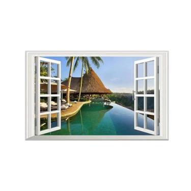 Imagem de Impressão lona janela falsa-Lago Cottage-Imagem arte parede paisagem-Pintura moderna para banheiro decoração 30x50cm12x20in Sem Moldura