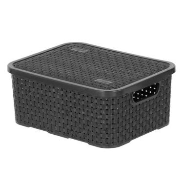 Imagem de Cesto Eco Organizador Preto Rattan Grande Com Tampa Nitron, U
