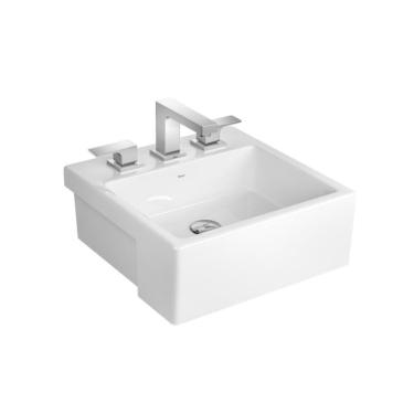 Imagem de Cuba de Semiencaixe Quadrada com Mesa Deca Branca